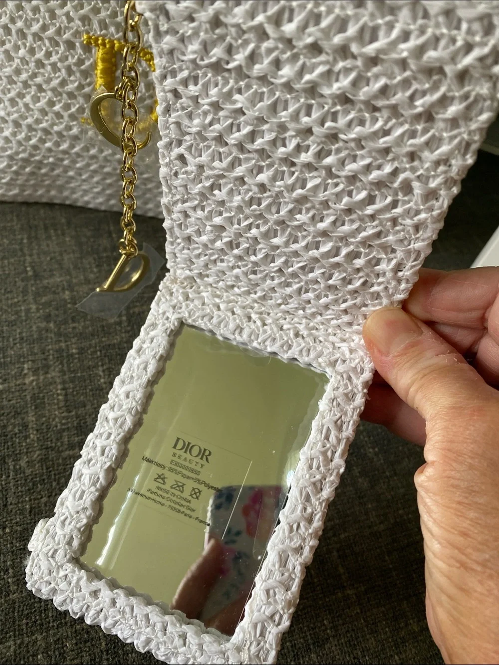 Dior Limited Edition White Summer Crochet Look Pouch and Mirror Set